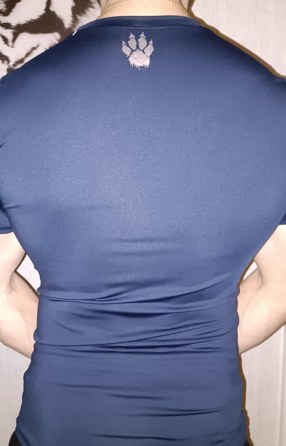 T-shirt compressé homme bleu navy motif argent
