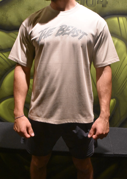 T-shirt oversize beige motif kaki