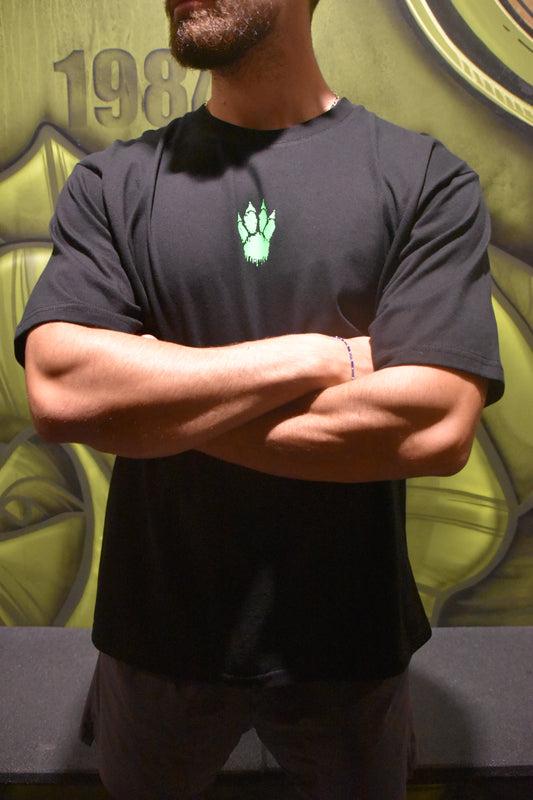 T-shirt oversize noir motif vert fluo