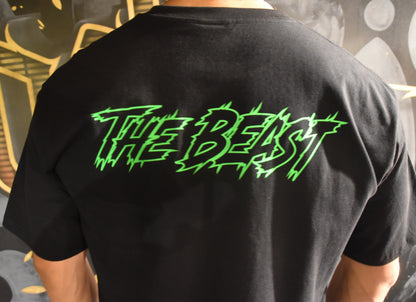 T-shirt oversize noir motif vert fluo